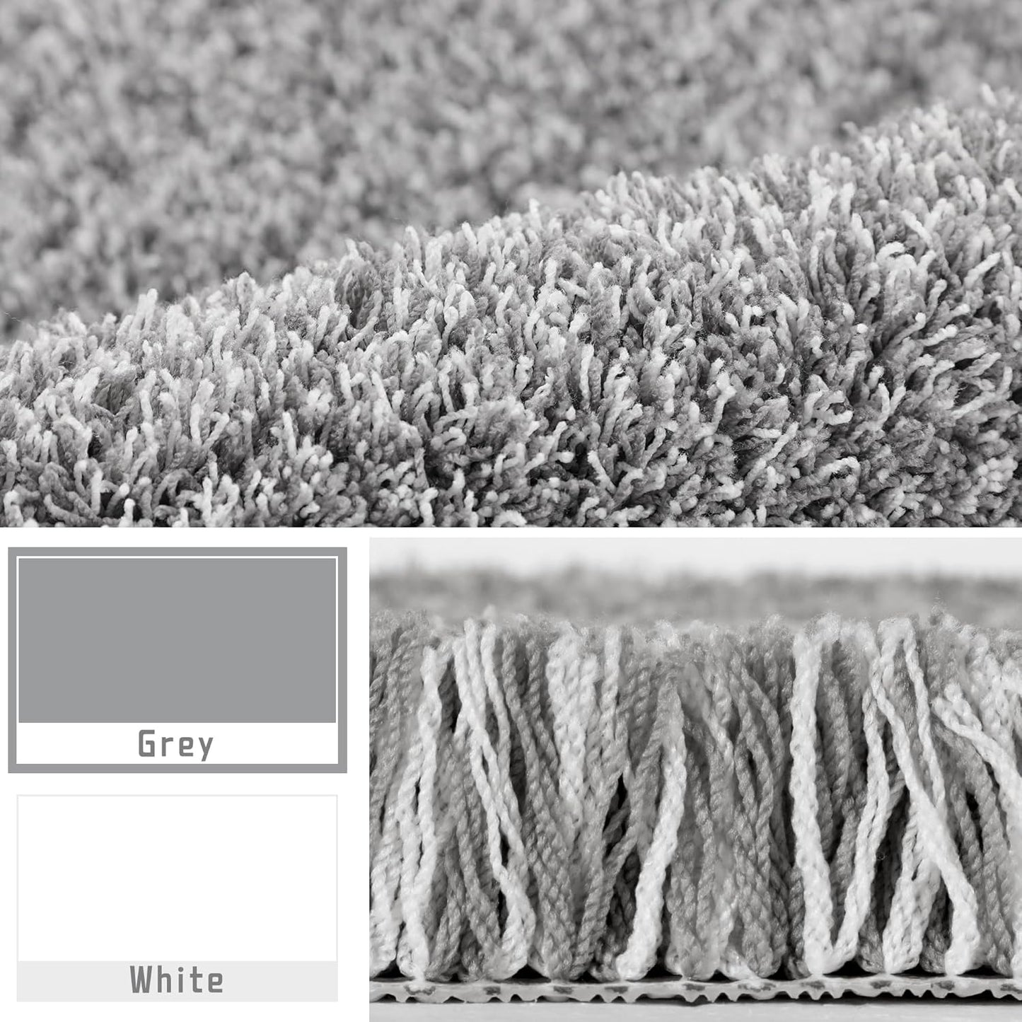 Yimobra Fluffy Toilet Rugs U Shaped, Shaggy Soft Comfortable Non Slip, Water Absorbent Microfiber Bath Mat, Dries Quickly, Machine Washable Thick Bathroom Floor Rugs, 24"x 20", Light Gray and White