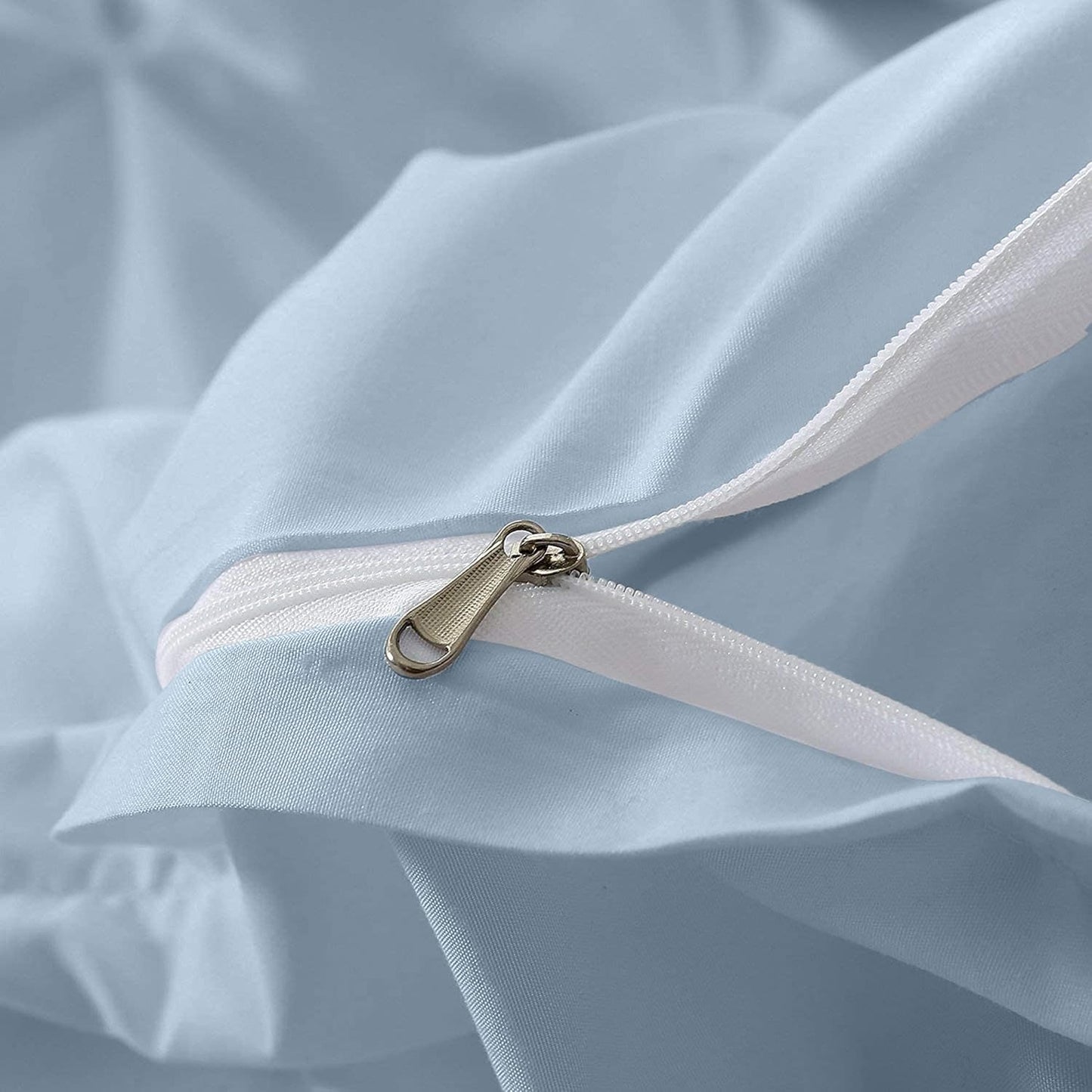 Pinch Pleated Duvet Cover Set 100% Brushed Microfiber 3PC Queen Size 90x90 Duvet Cover Set, Decorative Pinch Design Sky Blue Duvet Cover with Matching Pillow Case