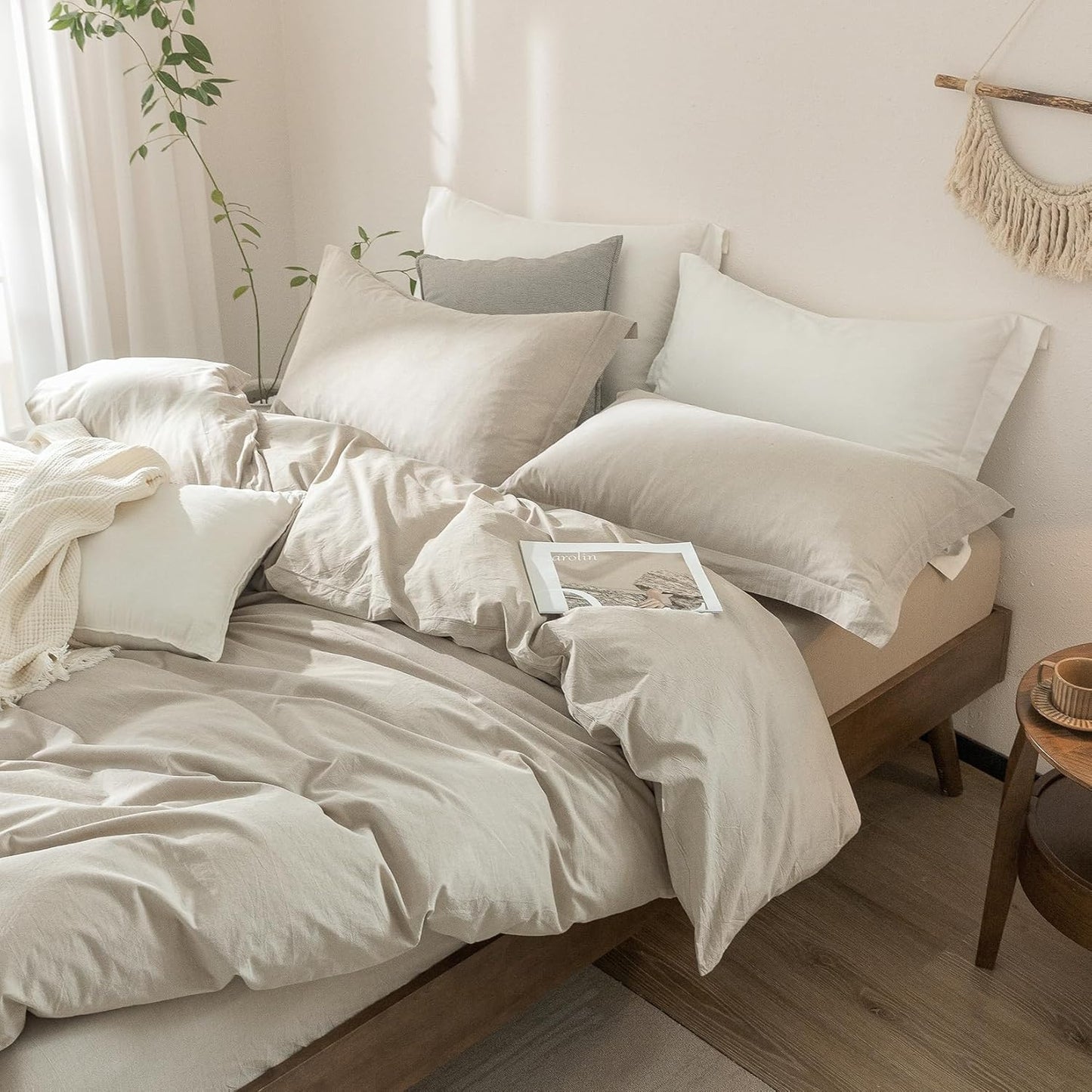 Linen Grey Duvet Cover California King Size 104inch x 98inch,100% Washed Cotton Duvet Cover with Zipper Closure and 2 Pillowcases, Color of New Nature Linen