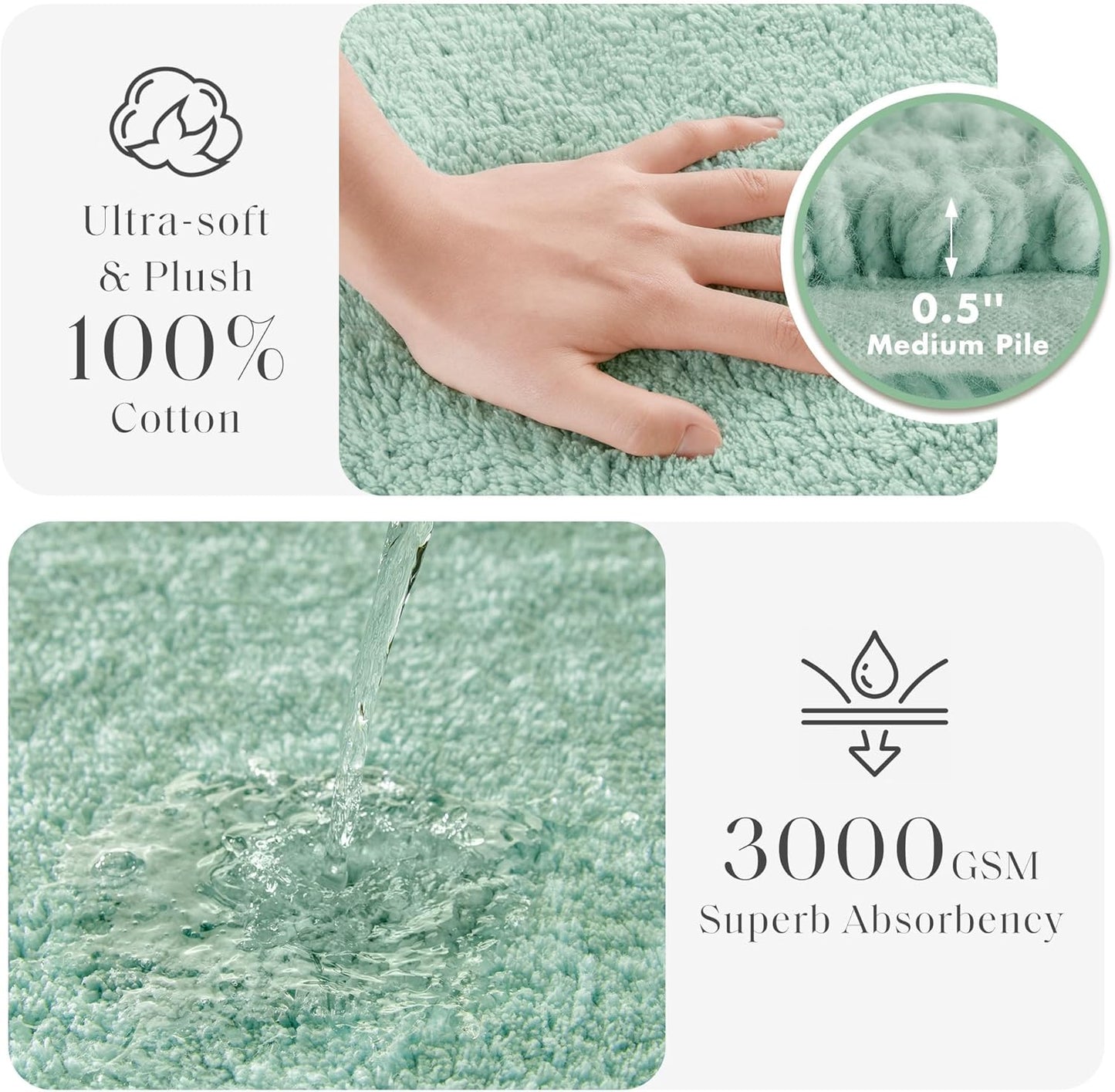 Madison Park Splendor Reversible 100% Cotton Tufted Bathroom Rug-3000 GSM Hotel Quality Luxurious Plush Medium Pile Bath Mat Absorbent, Quick Dry, Shower Room Décor, 20x30 Green