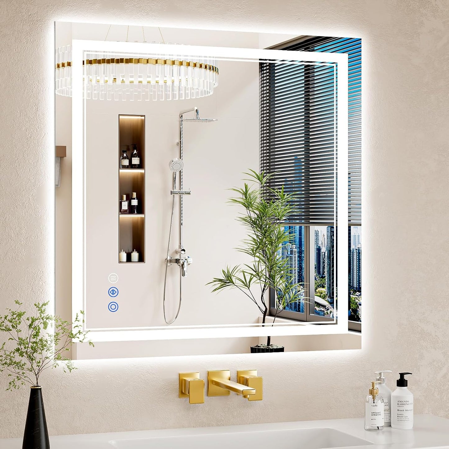 30"x30" LED Bathroom Mirror with Lights, Anti-Fog, Backlit + Front Lit, Dimmable, Led Vanity Mirror for Wall, Lighted Bathroom Mirror,3 Colors, Shatter-Proof Tempered Glass