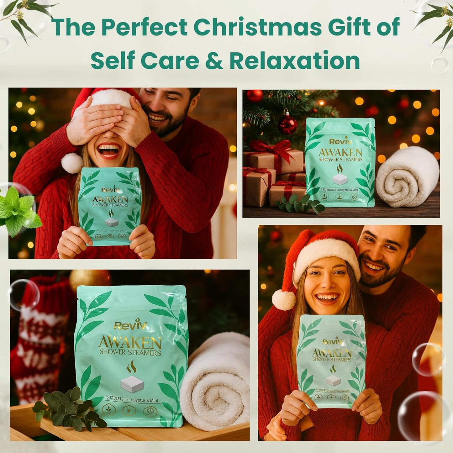 REVIV Shower Steamers Aromatherapy – 15 Long-Lasting Eucalyptus & Mint Shower Bombs for Stress Relief and Sinus Support – Self Care Spa Gifts for Women & Men – Christmas Stocking Stuffer