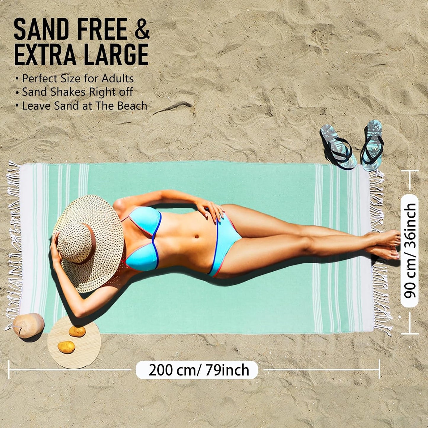 4 Pack Cotton Turkish Beach Towel Lightweight Thin Travel Vacation Essentials Oversized XL Towels Set for Pool Swim Bath Camping Cruise Accessories Absorbent Quick Dry Sand Free Bulk clearance Blanket