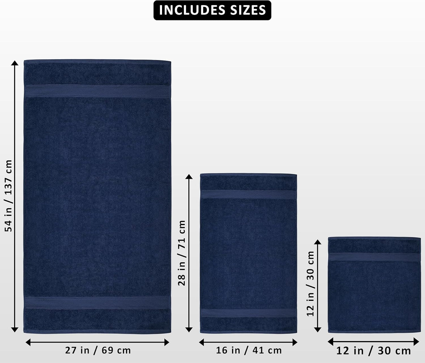 Utopia Towels 8 Piece Premium Towel Set, 2 Bath, 2 Hand, and 4 Wash Cloths, 600 GSM 100% Ring Spun Cotton, Highly Absorbent Towels for Bathroom, Gym, Hotel, and Spa, Navy Blue