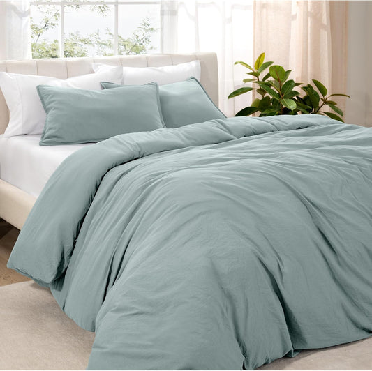 Bare Home Microfiber Duvet Cover Set - Ultra Soft Washed Microfiber - King/California King - Linen-Like Look - Easy Care - Breathable Fabric - Our Softest Duvet Cover Set (King/Cal King, Sea Spray)