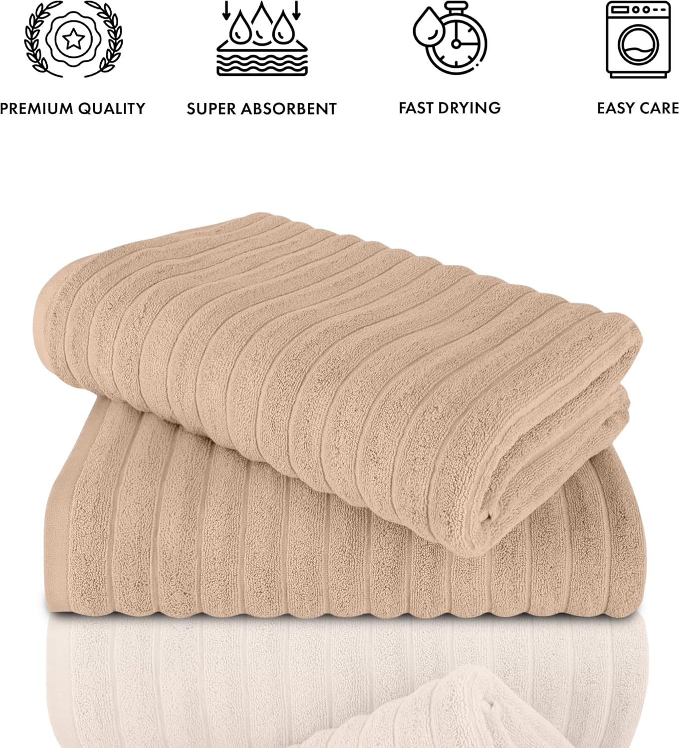 Classic Turkish Towels CTT - Premium 2 Piece Jumbo Bath Sheets, 100% Turkish Cotton, Absorbent & Ultra Comfy Bath Towel Sheets for Hotels & Spa | 40"x65" (Almond Beige)