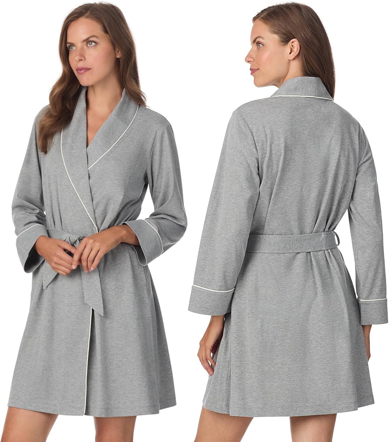 Anne Klein Womens Long Sleeve Knee Length Robe - Lightweight & Breathable Cotton Blend Bathrobe - Cozy Everyday Loungewear