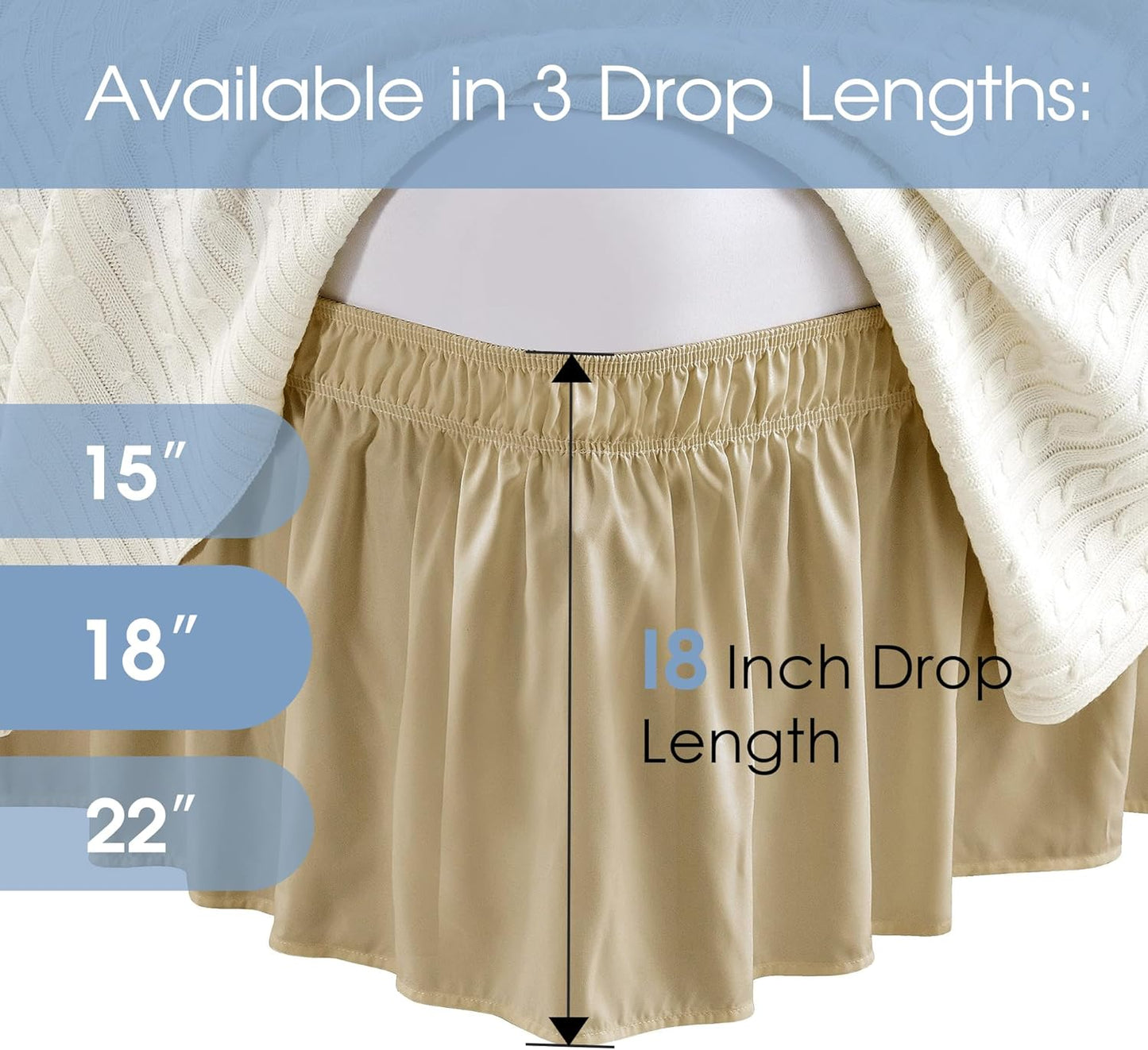 FreshCulture King Bed Skirt, Dust Ruffle for King Size Bed, Easy Fit with 18-Inch Tailored Drop, Elastic Wrap Around Bed Skirt King Size, Hotel Quality Bed Skirts for Adjustable Bed (Beige)