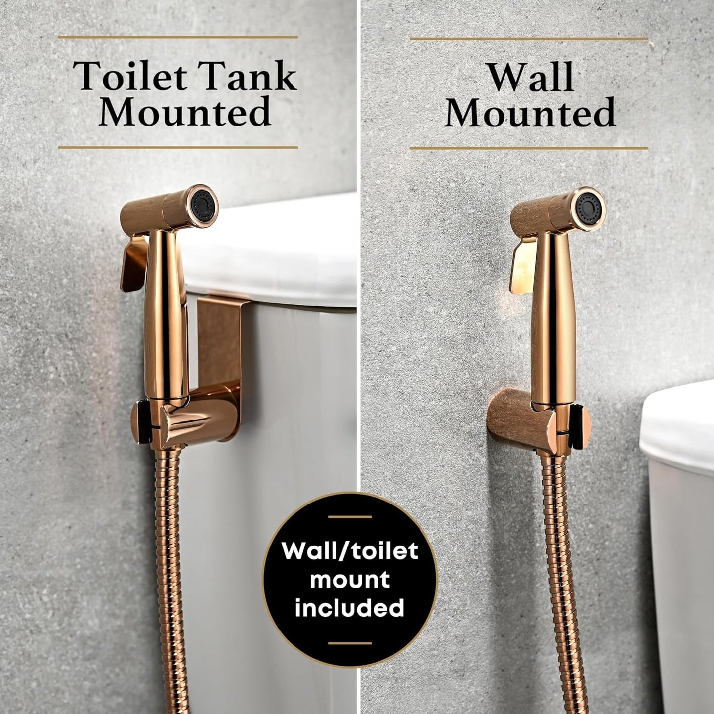 Purrfectzone Bidet Sprayer for Toilet, Bidet Sprayer for Feminine Wash, Premium Stainless Steel Jet Spray for Toilet, Wall-Mounted or Toilet Tank Mounted - Rose Gold