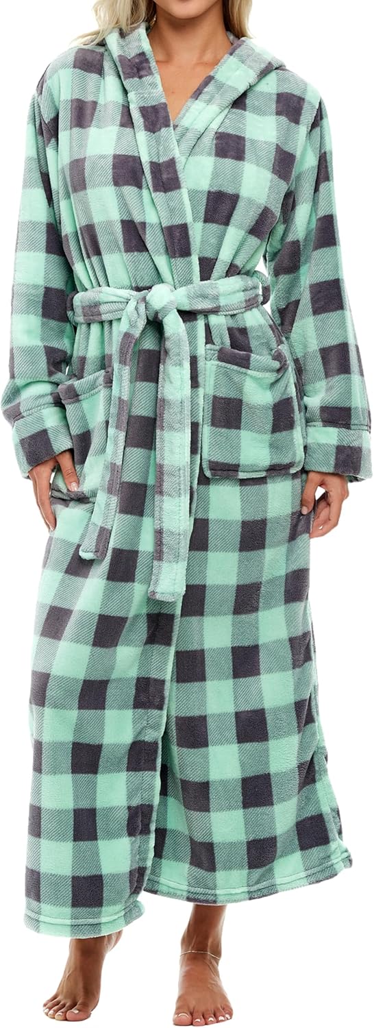 Alexander Del Rossa Womens Robe, Long Plush Bathrobe with Hood, Hooded Robes for Women Plus Size Bath Robe