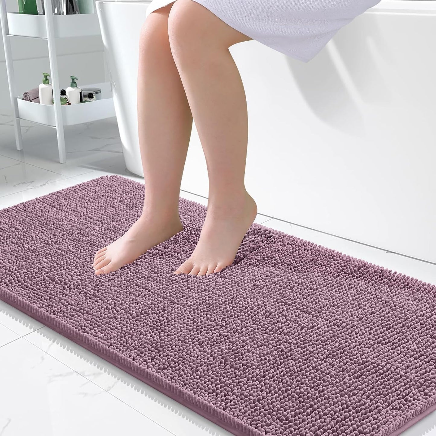 OLANLY Bathroom Rugs 47x24, Extra Soft Absorbent Chenille Bath Rugs, Rubber Backing Quick Dry, Machine Washable Bath Mats for Bathroom Floor, Tub and Shower, Home Decor Accessories, Deep Plum