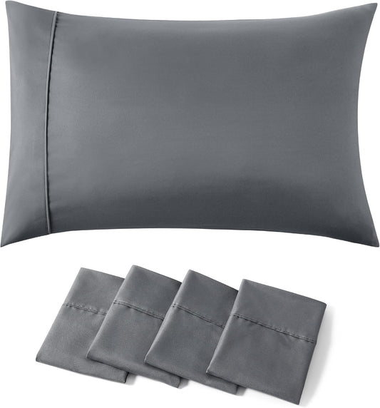 Bedsure Pillow Cases Standard Size Set of 4 - Dark Grey Brushed Microfiber Pillowcases 4 Pack, Super Soft Pillow Case Covers with Envelope Closure, Wrinkle, Fade and Stain Resistant, 20x26 Inches