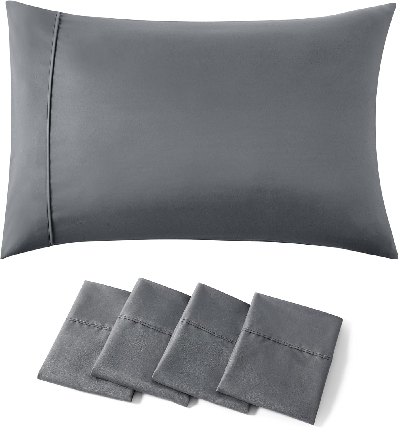 Bedsure King Size Pillow Cases Set of 4 - Dark Grey Brushed Microfiber Pillowcases 4 Pack, Super Soft and Cozy Pillow Case Cover with Envelope Closure, Wrinkle, Fade and Stain Resistant, 20x36 Inches
