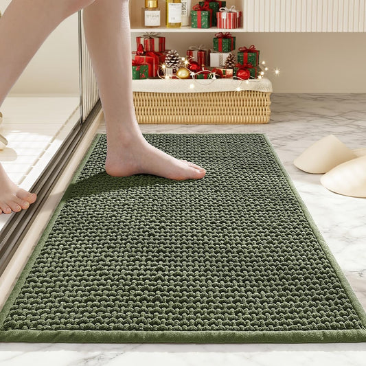 Bathroom Rugs Non Slip Washable, Super Absorbent Thin Bath Mat for Small Quick Dry Low Pile Bathroom Rug, (Dark Green, 36″x24″)