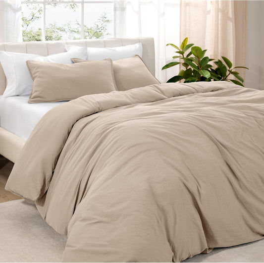 Bare Home Microfiber Duvet Cover Set - Ultra Soft Washed Microfiber - Queen Size - Linen-Like Look - Easy Care - Breathable Fabric - Our Softest Duvet Cover Set (Queen, Pebble Beach)