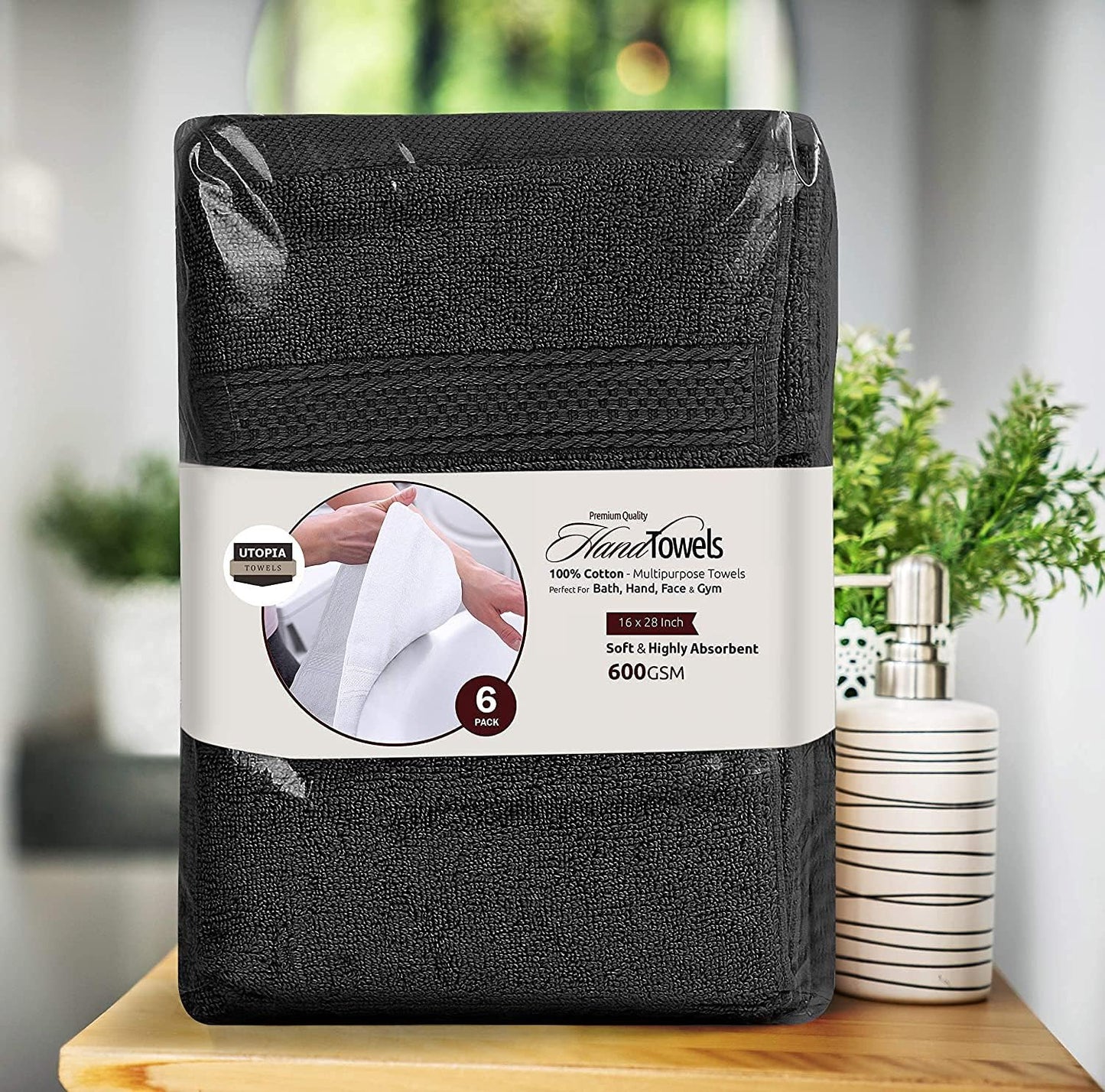 Utopia Towels 72 Pack Premium Hand Towels Set, (16 x 28 inches) 100% Ring Spun Cotton, Ultra Soft and Highly Absorbent 600GSM Towels for Bathroom, Gym, Shower, Hotel, and Spa (Black)