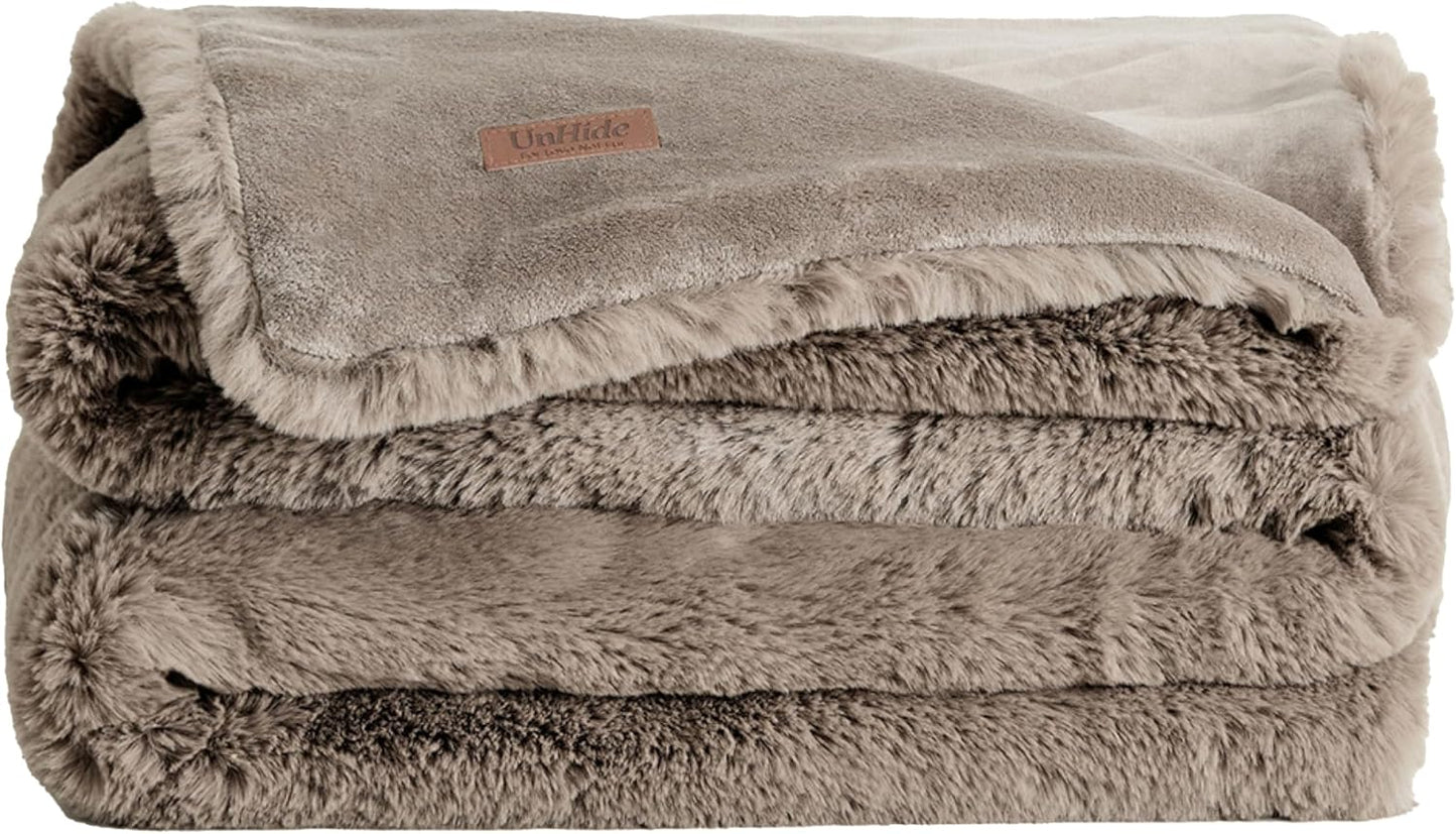 UnHide Marshmallow - Faux Fur Blanket - Heavy Weight, Extra Soft Blanket - Made from Recycled Materials - Machine Washable - Medium (60" x 80") - Taupe Ducky
