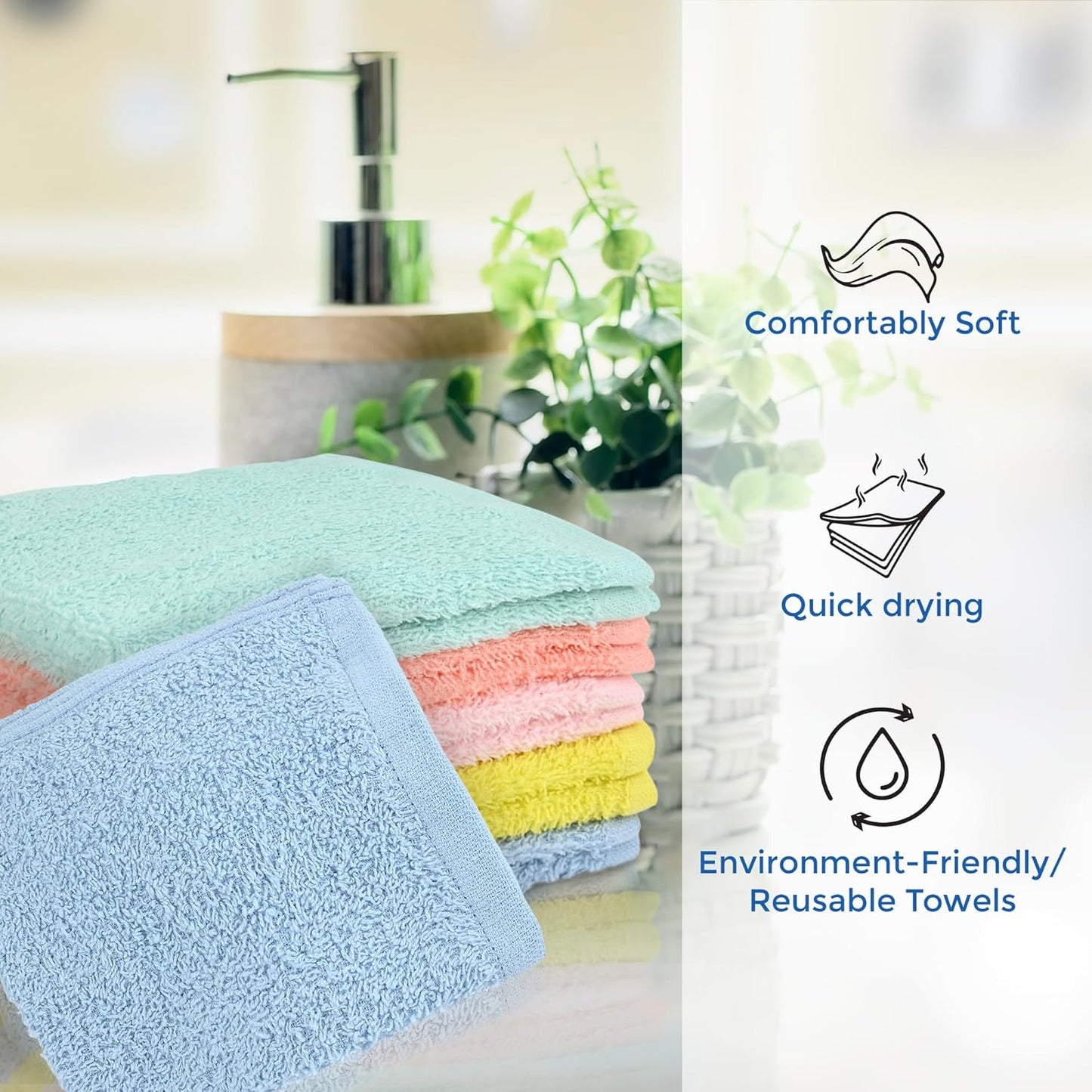 Crystal Ridge Cotton Wash Cloths 12 Pack - Washcloths for Showering, Face and Body, Soft and Highly Absorbent Multipurpose Towels for Bathroom, Kitchen, Spa and Gym - Wash Rags 12 x12 (Pastel)
