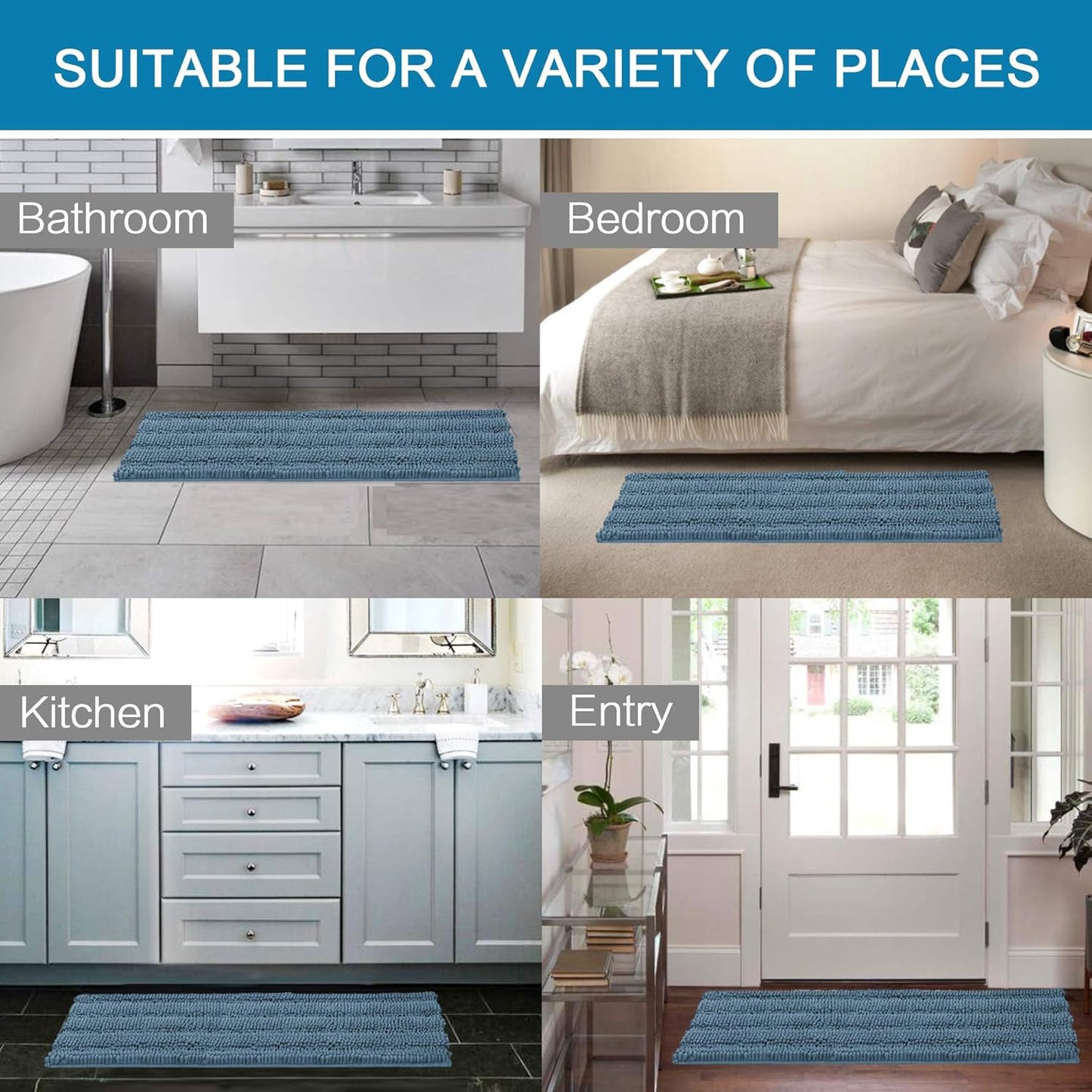 H.VERSAILTEX Bathroom Rugs Bath Mat Runner Rug Non Slip Kitchen Rug Extra Long Bath Rug Runners Oversized 59" x 20" Absorbent Washable Dry Fast Plush Area Rug for Bathroom/Bedroom - Stone Blue