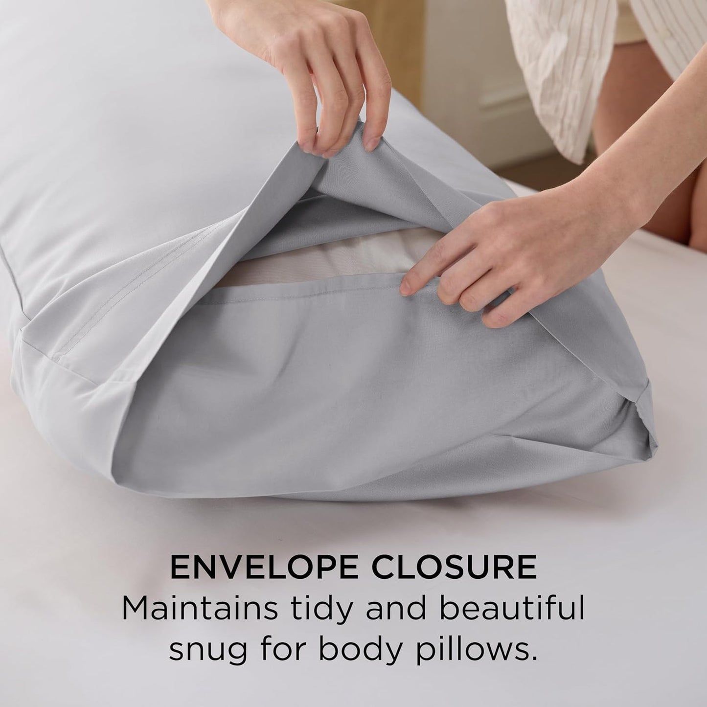 Bedsure Body Pillow Cover, Cooling Body Pillow Pillowcase for Hot Sleepers, Rayon Derived from Bamboo, Breathable & Silky Soft Long Pillow Case Cover with Envelope Closure, Light Grey, 20x54 Inches