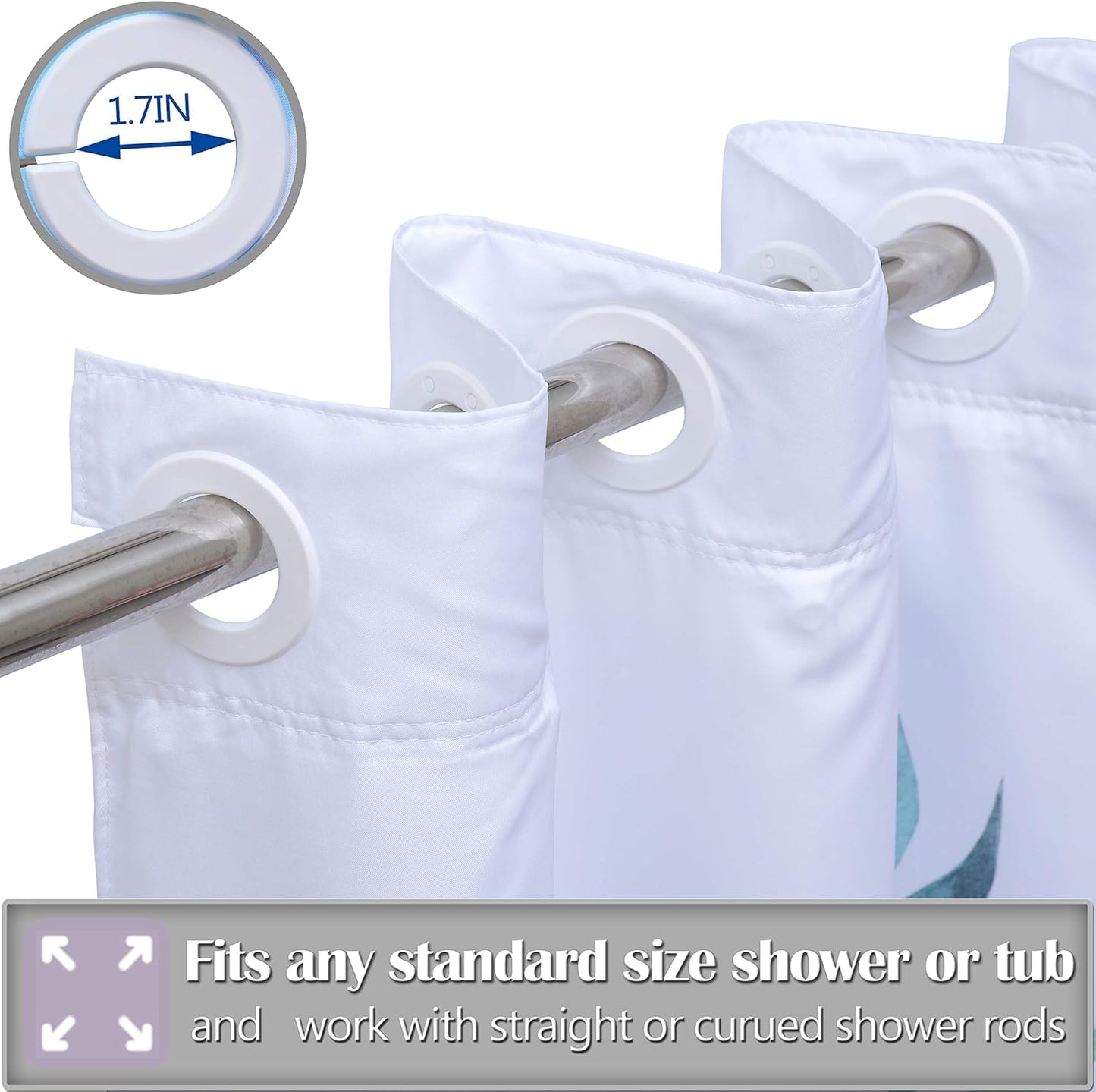 Conbo Mio No Hook Shower Curtain with Snap in Liner Set, Hotel Luxury Shower Curtains for Bathroom with See Through Top Window, Waterproof, Washable 71W x 74H Leaf