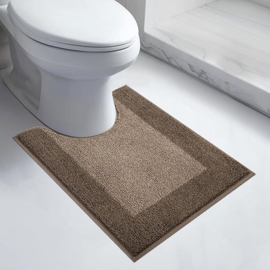 Bathroom Rugs U-Shaped 20" x 24", Non-Slip Extra Soft Absorbent Bath Rugs, Machine Washable Quick Dry Bath Mats for Toilet Base, Grayish Brown & Coffee