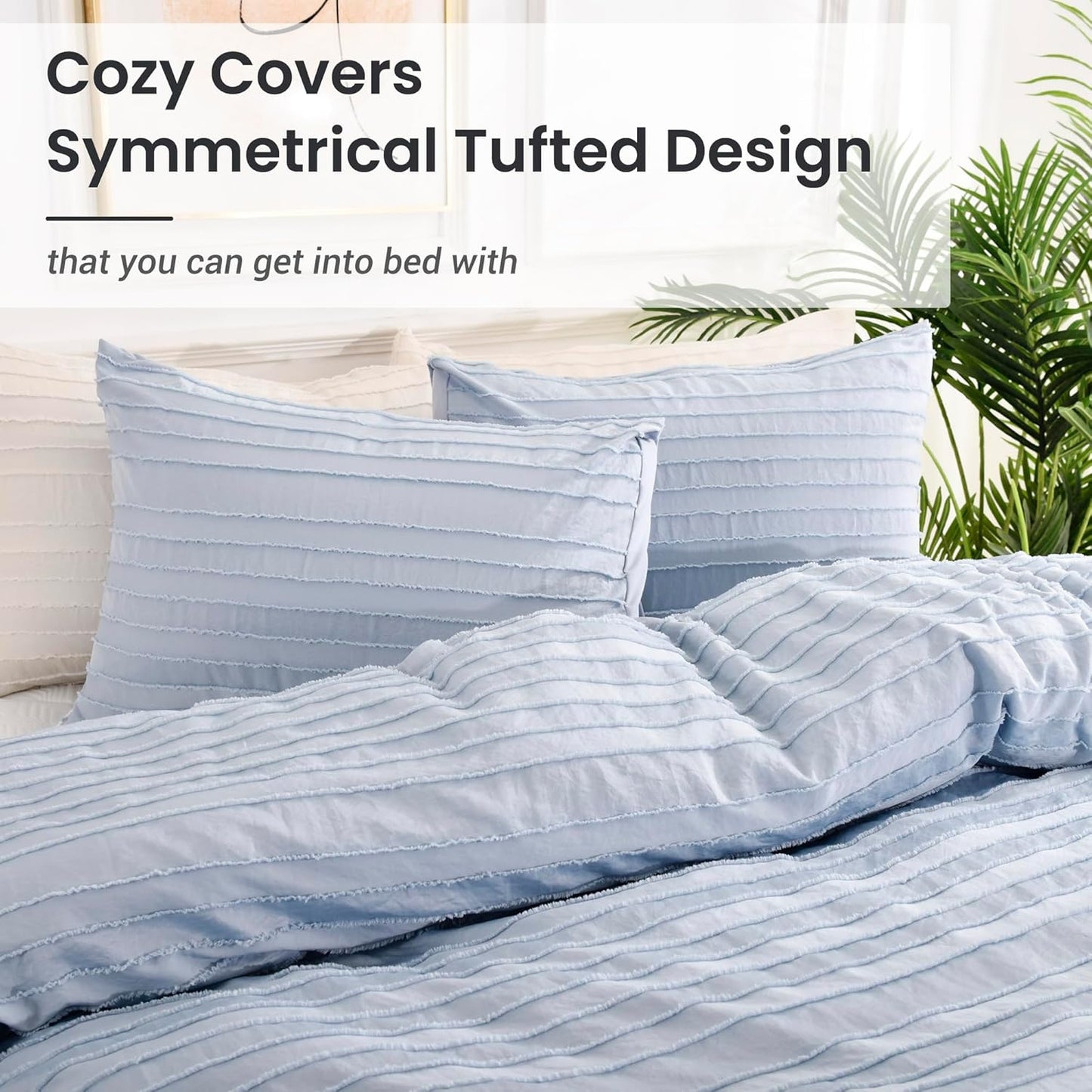 NEXHOME PRO Duvet Cover King Size, Blue 3 Pieces Boho Tufted Duvet Cover Set, Soft and Lightweight Microfiber Comforter Cover Set for All Season (Blue King, 104 x 90)-No Comforter