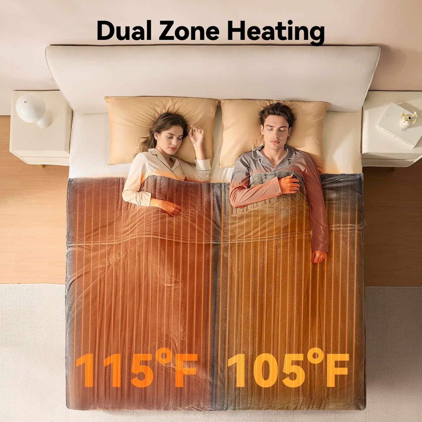 Heated Blanket King, Dual Control Electric Blanket, Ultra Soft Flannel, Consistent & Even Heating with 8 Heat Levels & 10 Hours Auto Off, Overheat Protection, Warm Gifts for Grandm (100"x90")