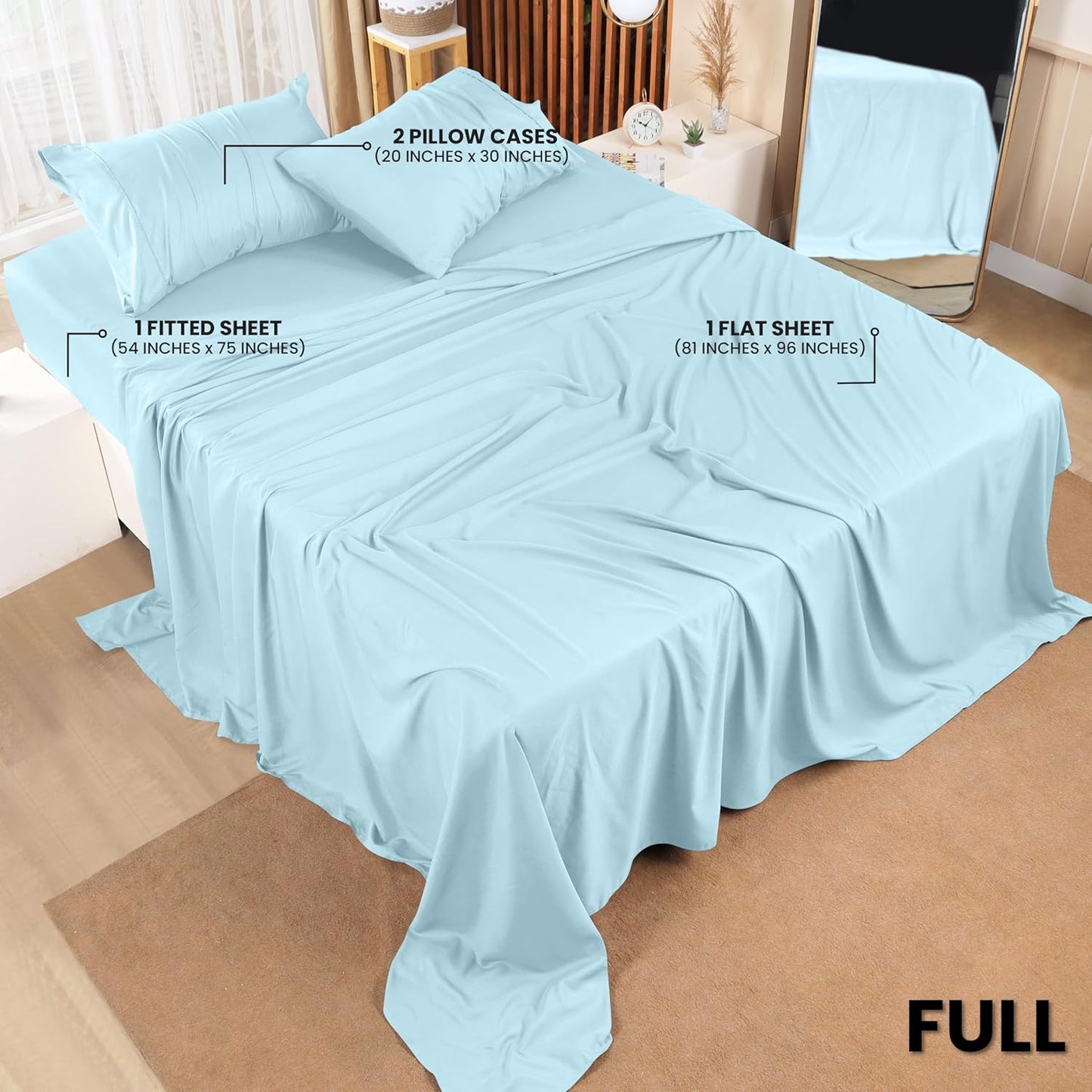 Utopia Bedding Full Sheet Set – 4 Piece Bed Sheets for Full Size Bed, Soft and Breathable Microfiber, Includes 1 Fitted Sheet, 1 Flat Sheet and 2 Pillowcases (Ice Blue)