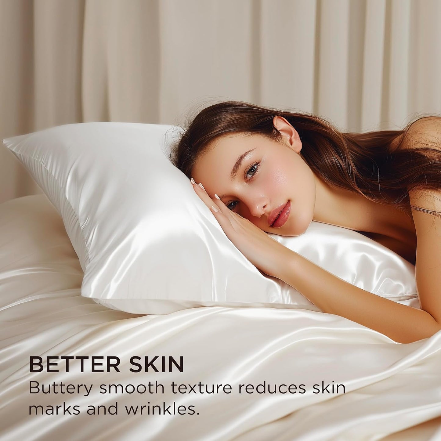 Bedsure Satin Pillowcase with Zipper, Similar to Silk Pillow Cases 2 Pack, Satin King Size Pillow Cases Set of 2, Silky & Soft Pillow Cover for Hair and Skin, Gifts for Women Men, Ivory, 20x36 Inches