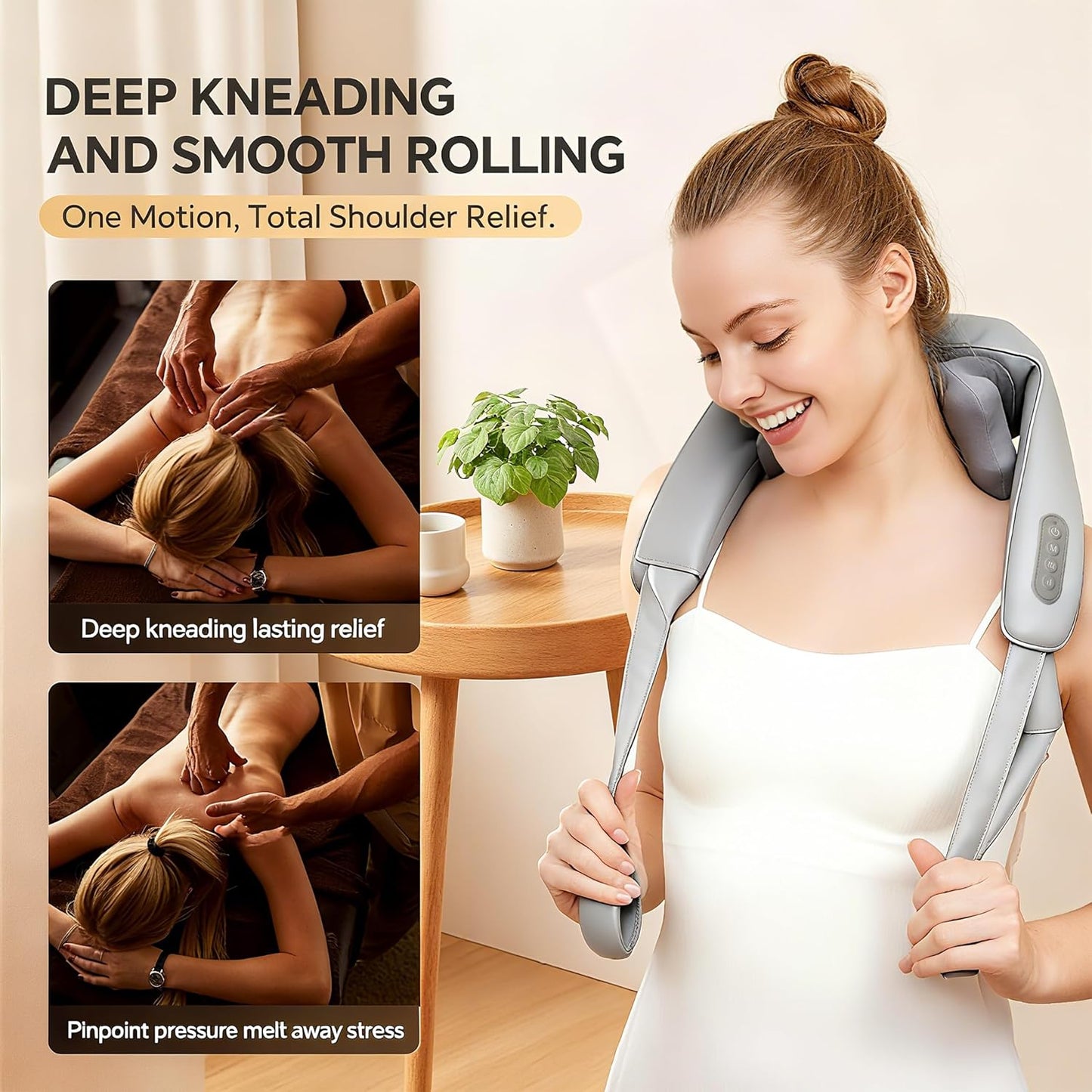 Cordless Shiatsu Neck and Shoulder Massager with Heat – 6D Kneading Massage, Deep Tissue Pain Relief for Trapezius, Rechargeable, for Mom, Wife, Her – Gifts for Birthday, Christmas