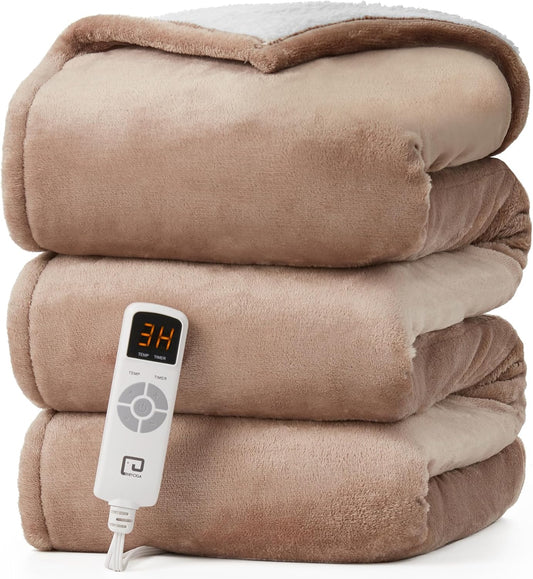 EHEYCIGA Heated Blanket - Full Size, 9 Heating Levels, Auto Off, Soft Cozy Sherpa, 72 x 84 Inches