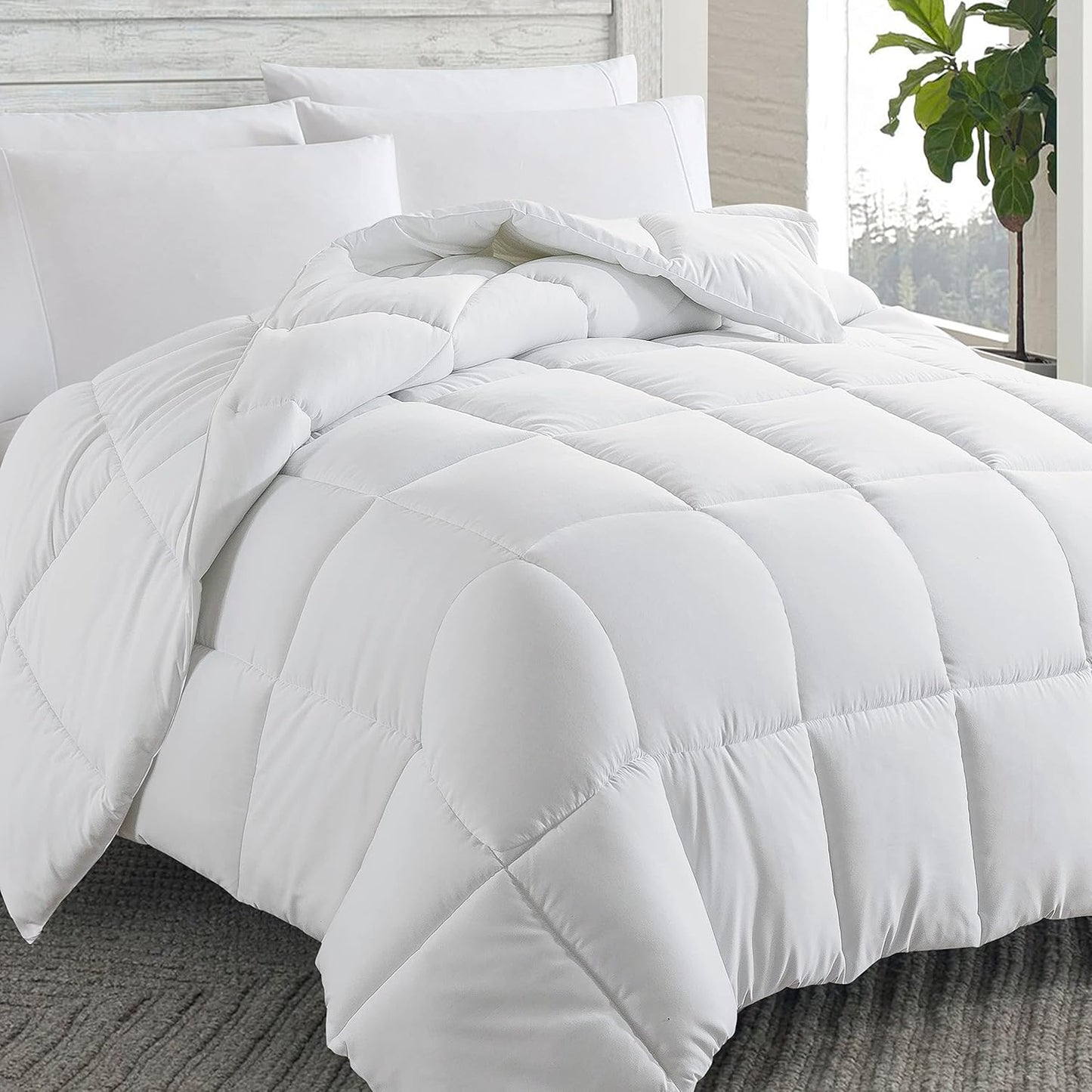 Cosybay Down Alternative Comforter (White, King) - All Season Soft Quilted King Size Bed Comforter - Duvet Insert with Corner Tabs - Winter Summer Warm Fluffy, 102x90 inches