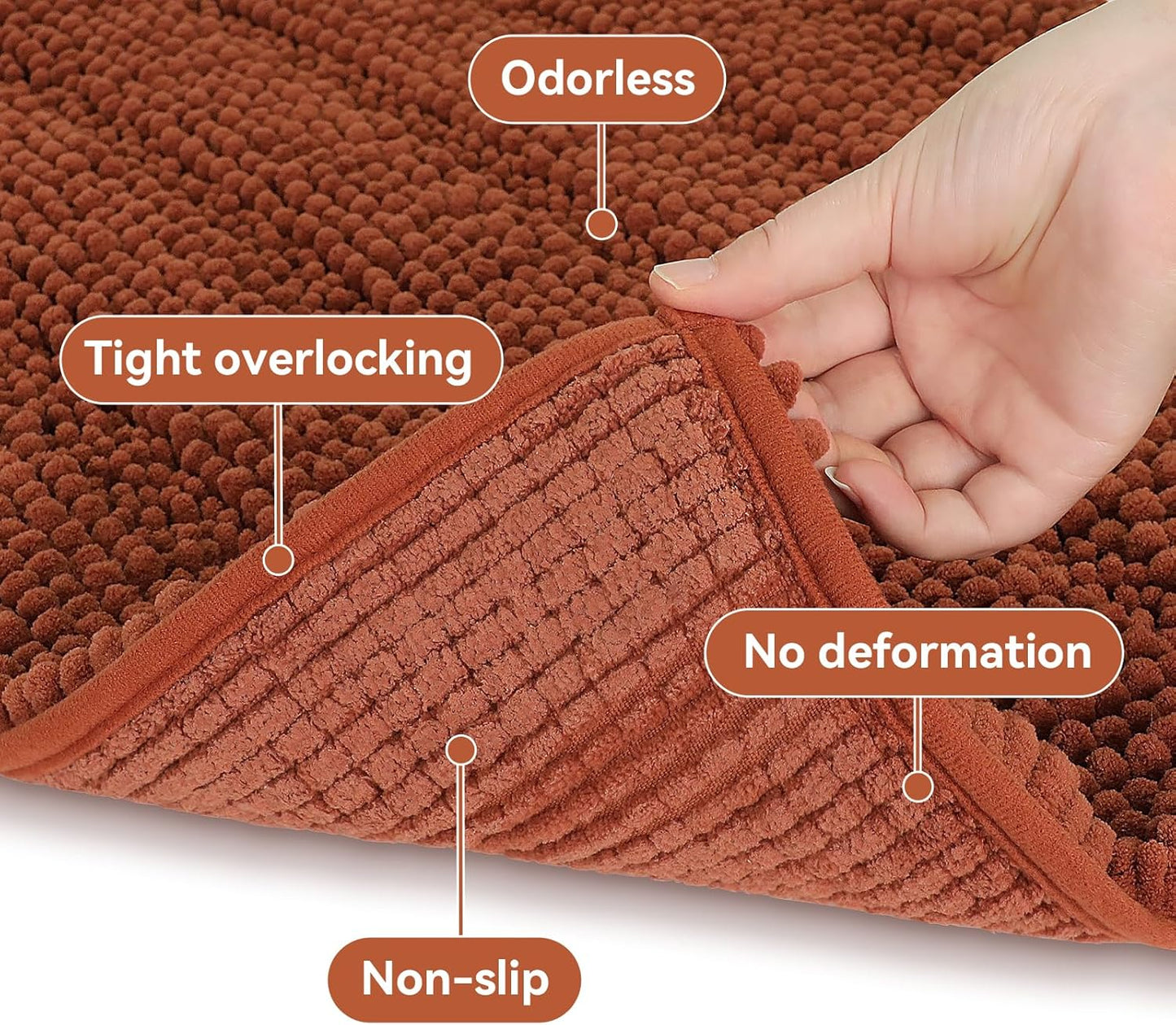 Bcoimo 30"×20" Chenille Bath Mat – Non-Slip with Backing Bath Rug Ultra-Absorbent and Machine Washable Bathroom Mat Quick-Dry Design. Ideal for Bathroom and Tub Areas