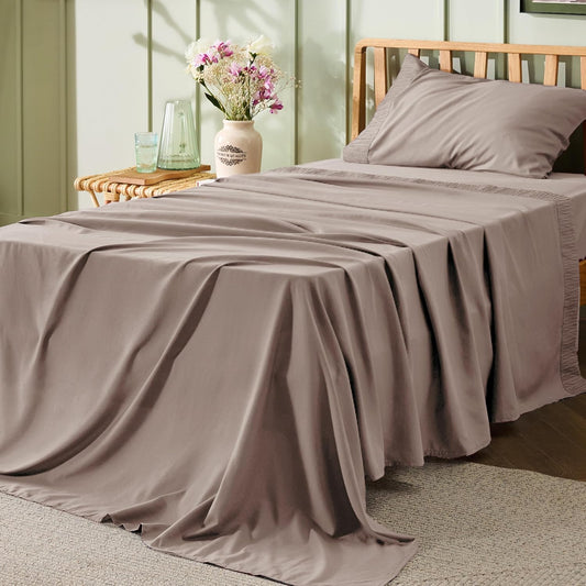 Bedsure Twin XL Sheet Sets Dorm Bedding - 3 Pieces Soft Extra Long Twin Sheets, Hotel Luxury, Easy Care Microfiber for Women, Men, Khaki