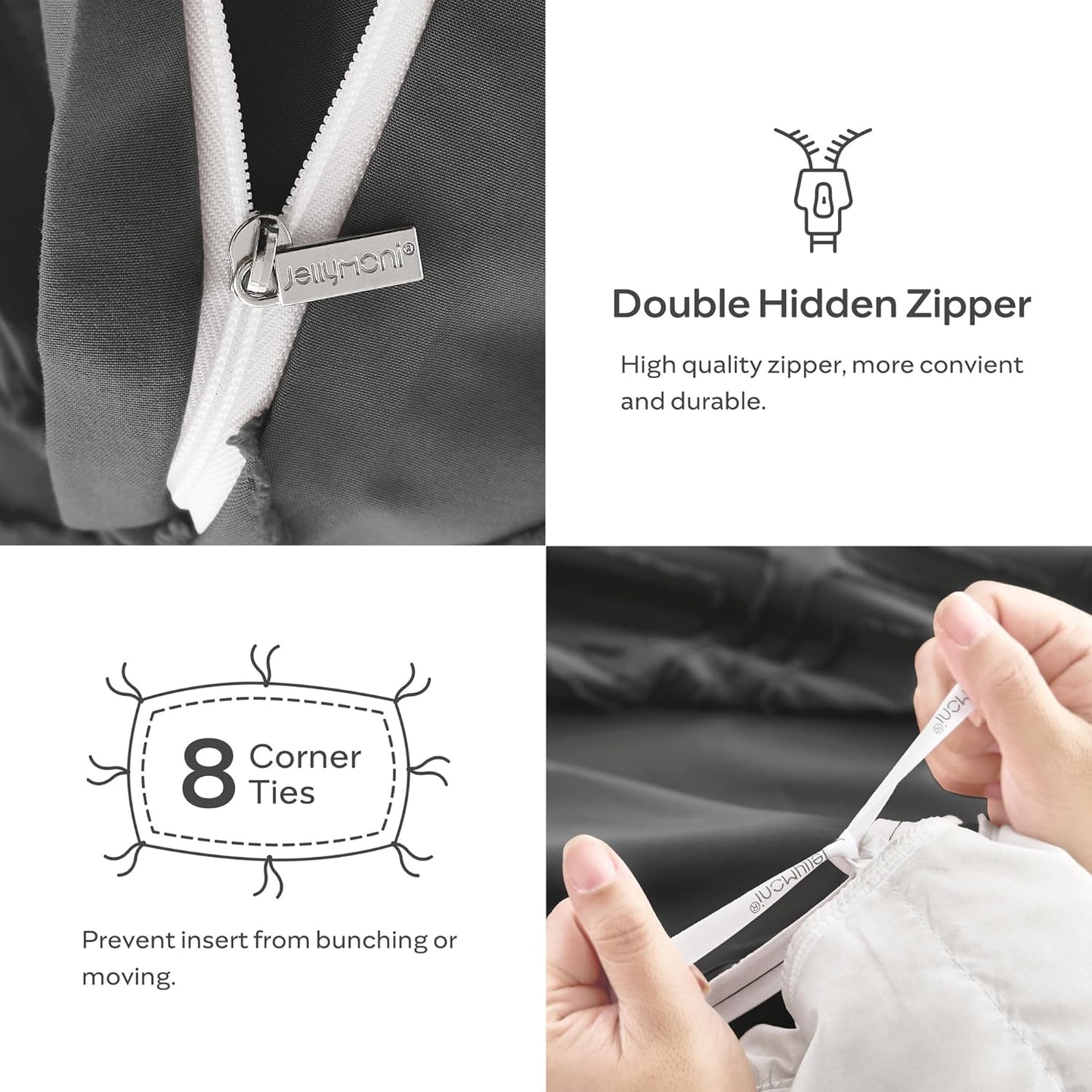 JELLYMONI Duvet Cover Full Size Dark Grey - 3PCS Boho Duvet Cover Set Plaid Polyester Tufted Bohemian Jacquard Knit Textured Comforter Cover 80×90in Rhombic Geometric Pattern Corner Ties & Zipper