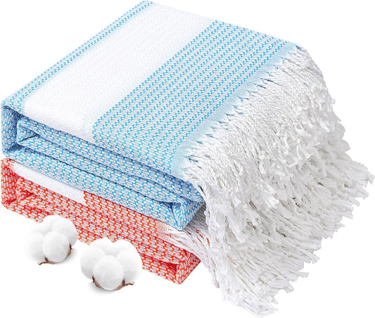 Genovega 2 Packs Oversized Turkish Beach Towels 74"x38" Thin Quick Dry Sand Free Pool Swim Bathing Towel Extra Large Blanket Adult Travel Essentials Accessories Summer Vacation Blue Pink Dot