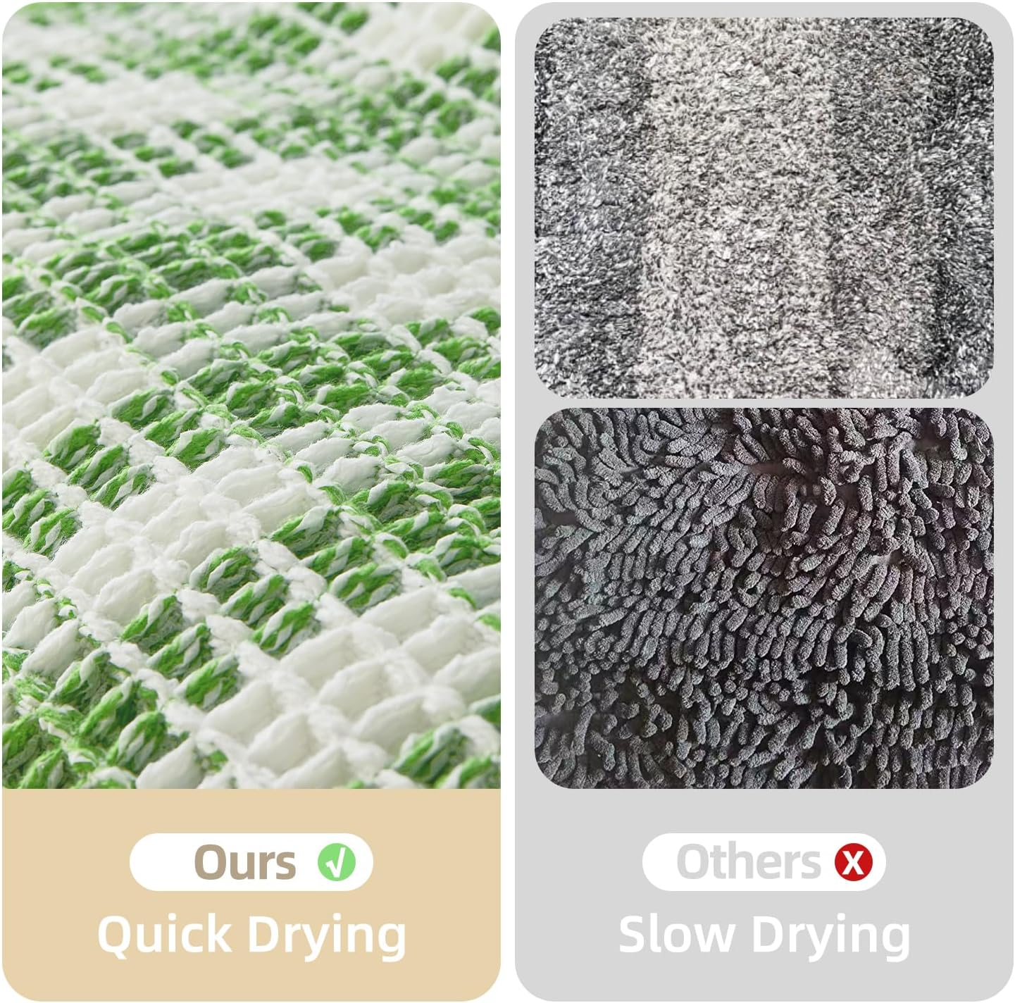 Waffle Bath Mat, Boho Bathroom Rugs Non Slip Washable Absorbent Checkered Bathroom Mat Quick Dry Cute Bath Mat, 24"x16" Green and White