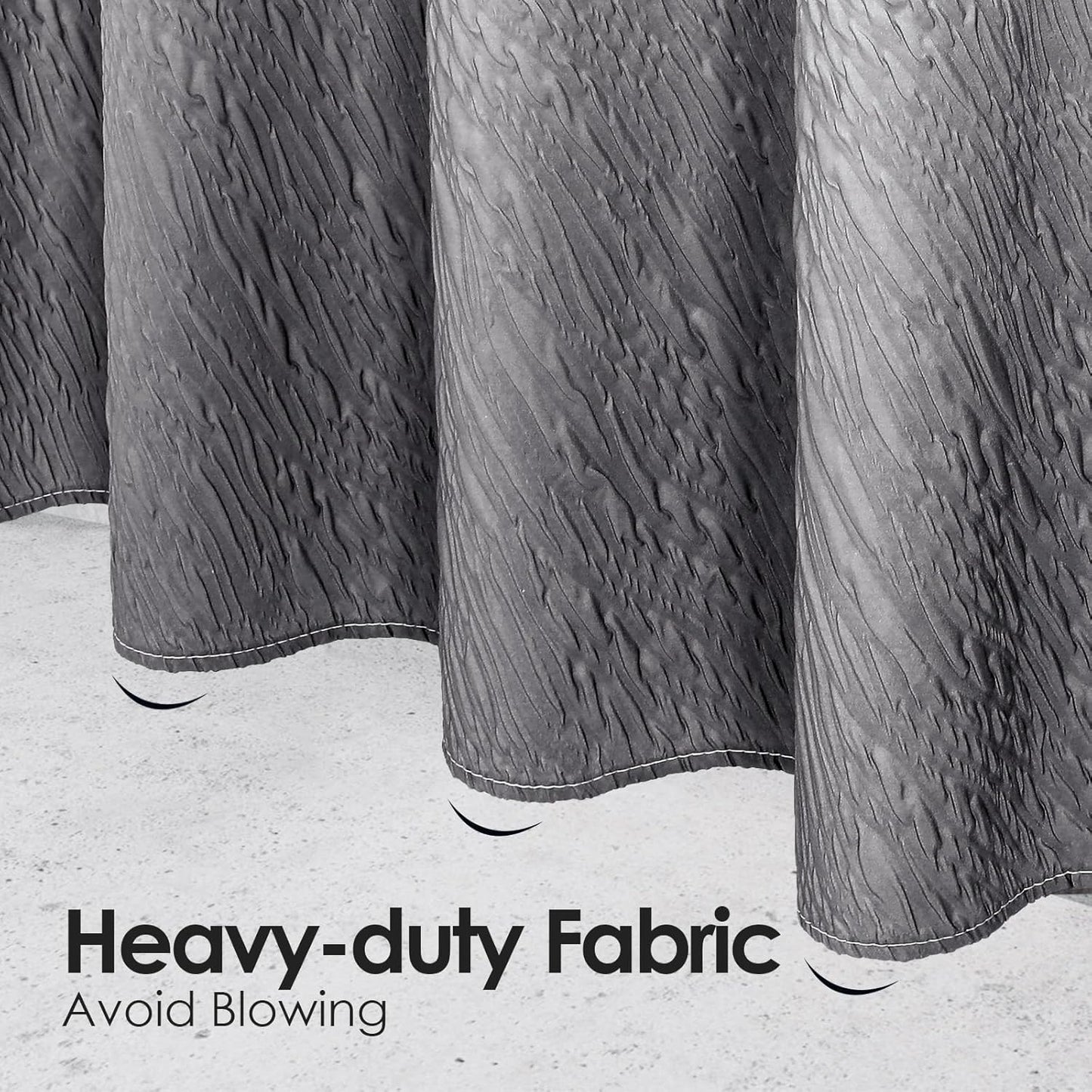 MitoVilla Grey Ombre Shower Curtain, Farmhouse Waves Fabric Shower Curtains for Modern Hotel Bathroom Decor, 3D Geometric Embossed Textured, Waterproof & Wrinkle Resistant, 72 x 72