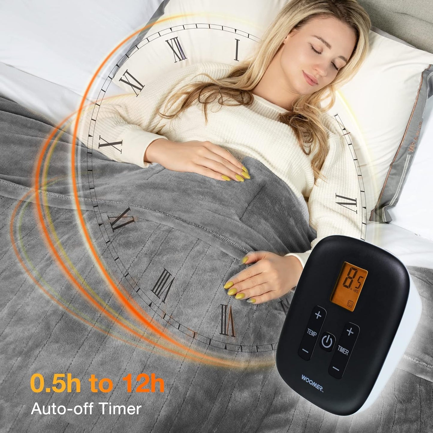 WOOMER Electric Blanket Twin Size,Durable Flannel and Soft Sherpa,Dual Control,62”×84” Heated Throw Blanket, 10 Heat Levels&0.5-12h auto-Off,Energy Efficient,ETL Certified