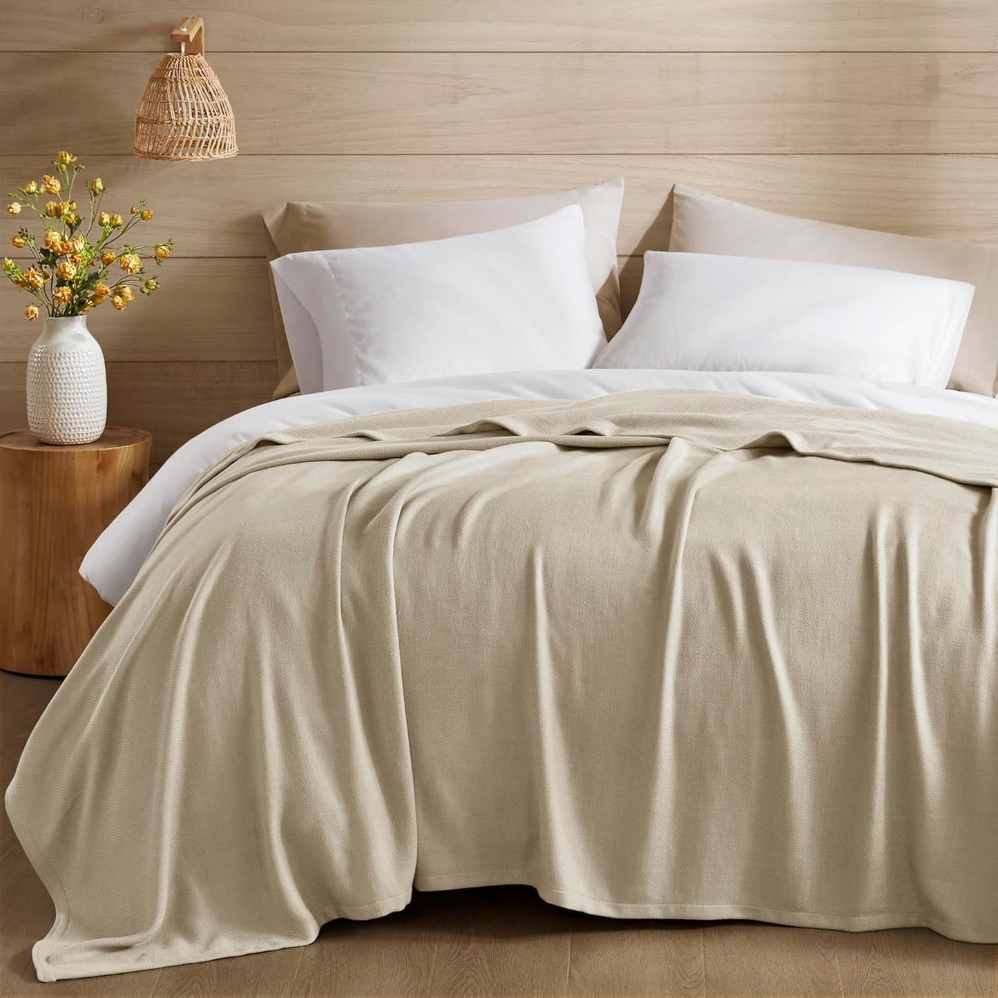 Madison Park King Size Blanket, 70% Rayon Bamboo-Based, 30% Cotton, Breathable for Hot Sleepers Menopause, Ultra Soft and Snag-Resistant, Summer Blanket for Bed or Couch, King 108"x90", Khaki