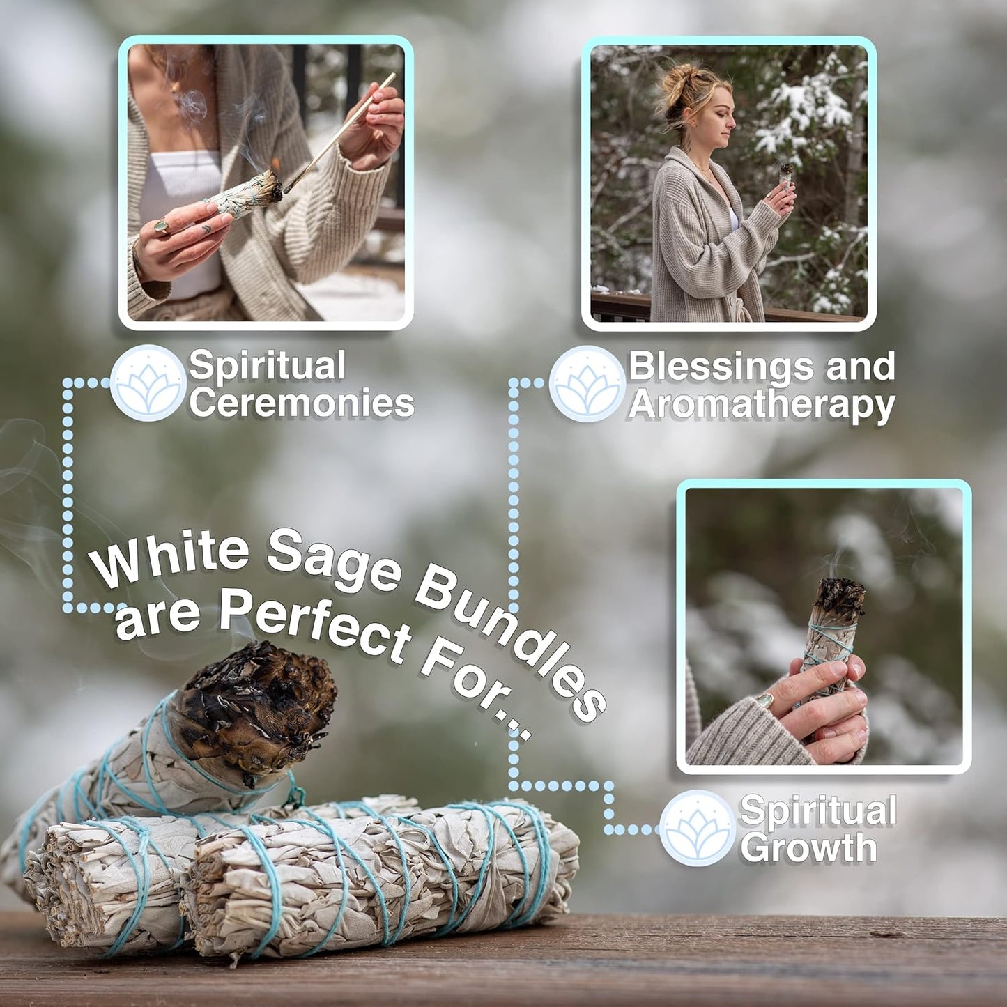 JL Local 40 White Sage Smudge Sticks 4-Inch Sustainably Grown, Intended for Personal Spiritual Growth, Stress Relief & Smudging