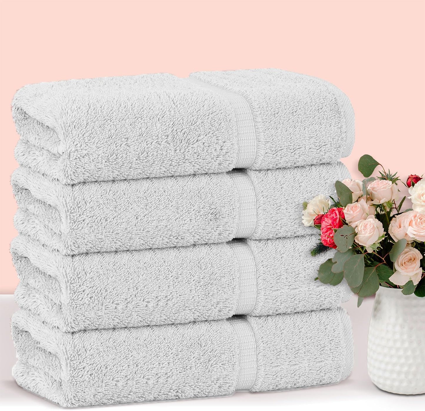 Chakir Turkish Linens 100% Cotton Premium Turkish Towels for Bathroom | 27'' x 54'' (4-Piece Bath Towels - Silver)