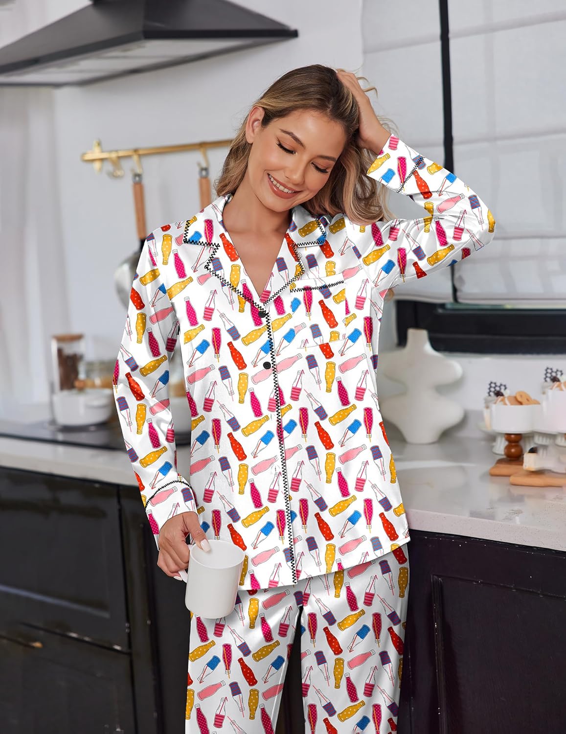 Ekouaer Satin Pajama Set for Women Silky Sleepwear Long Sleeve Top and Pants Button Down Pjs Lounge Set