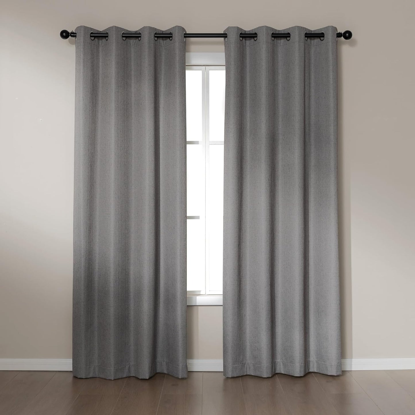 Amazon Basics Faux Linen Blackout Curtains for Bedroom and Living Room, 2-Piece Set with Grommets, 42" W x 84" L, Grey