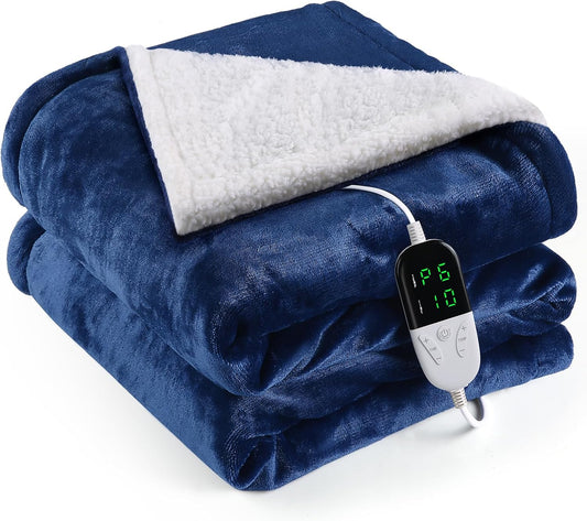 Heated Blanket Electric Queen Size 84"X90",Electric Blanket with 6 Heat Settings & 1-10 Hours Time Settings Auto-Off,Machine Washable Heating Blanket for Home and Office (Blue)