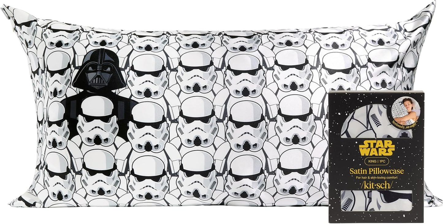 Kitsch x Star Wars Darth Vader & Stormtroopers Satin Pillowcase with Zipper | Better Than Silk Pillowcase | Frizz-Reducing Pillow Case for Hair & Skin Care, Cooling & Breathable - King