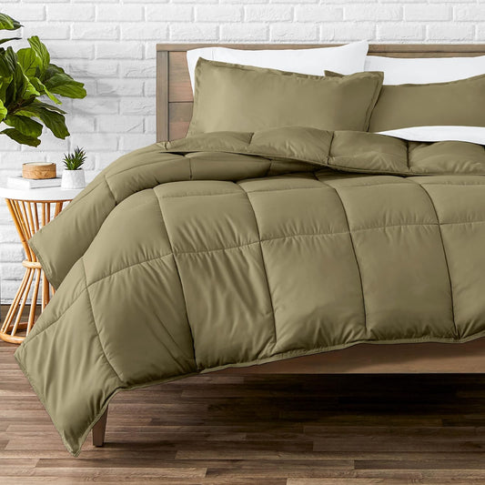 Bare Home Comforter Set - King/California King Size - Ultra-Soft - Goose Down Alternative - Premium 1800 Series - All Season Warmth (King/Cal King, Olive)
