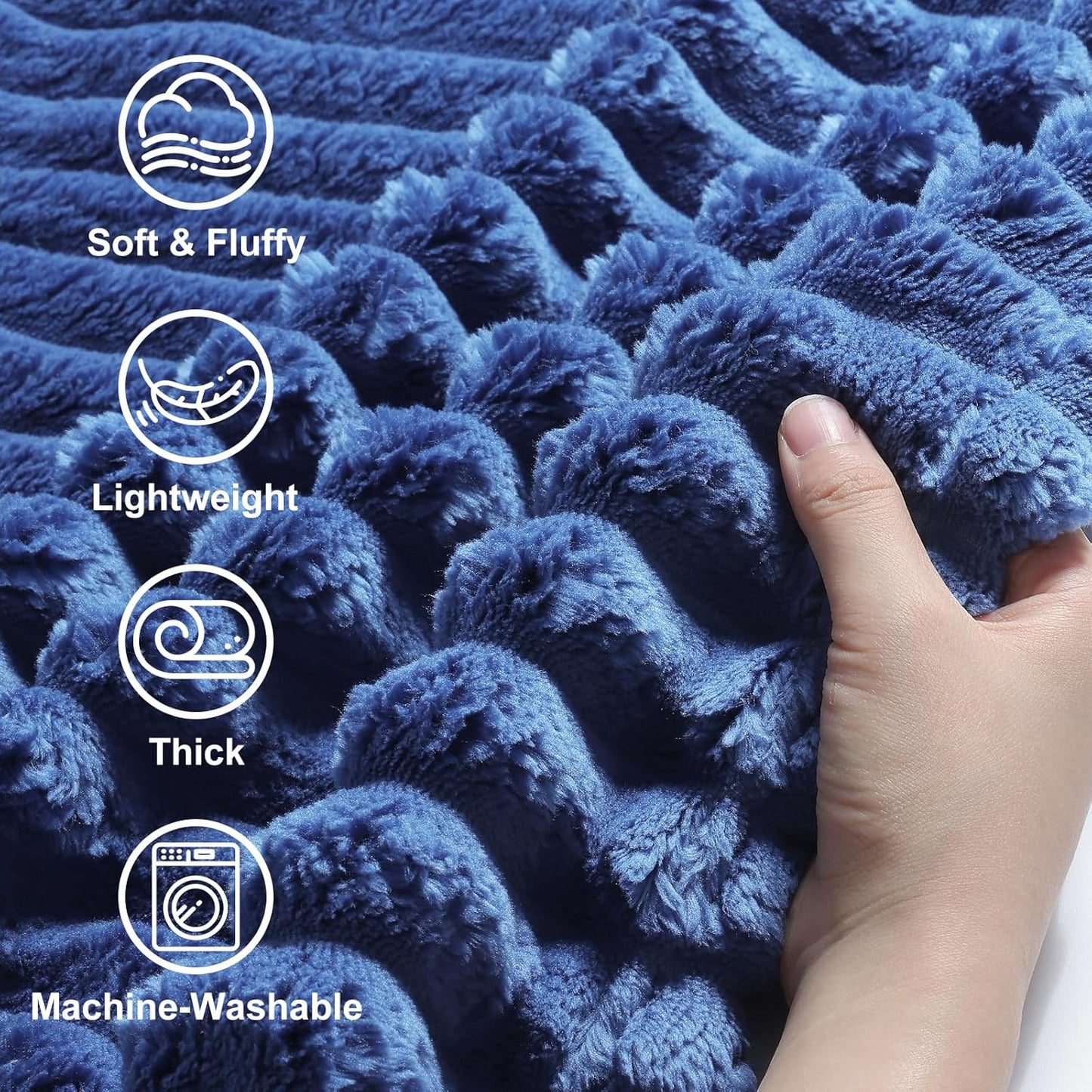 decorUhome Christmas Soft Fleece Navy Blue Blanket Queen Size for Bed, Cozy Fluffy Plush Flannel Large Striped Throws for Couch Sofa, Lightweight Decorative Fuzzy Blanket for Woman, 90x90 Inches
