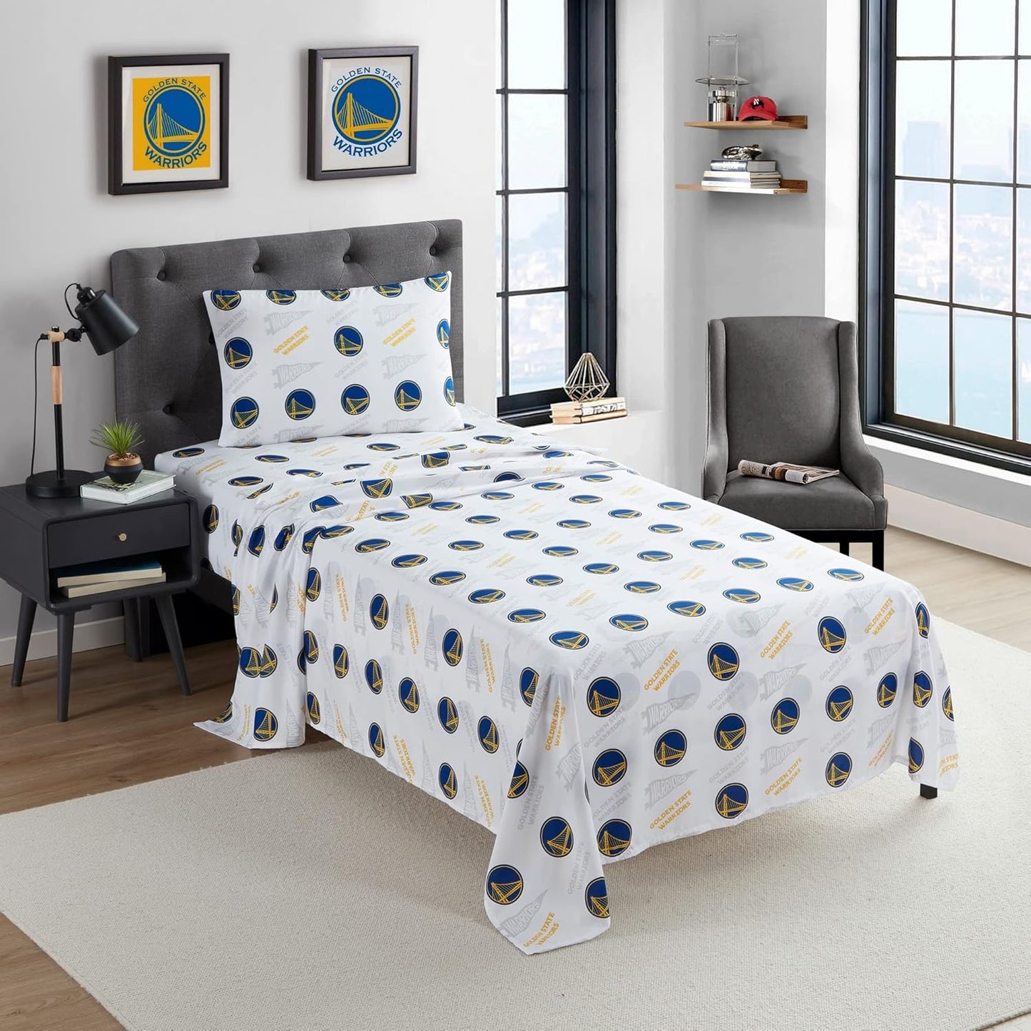 NORTHWEST Officially Licensed Golden State Warriors NBA Queen Size Sheet Set – Soft Team Logo Bedding for Dorms, Bedrooms, Fan Caves & Game Day Style